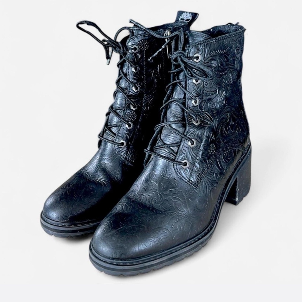 Rare Timberland High‎ Heels Boots With Embossed Flower Design